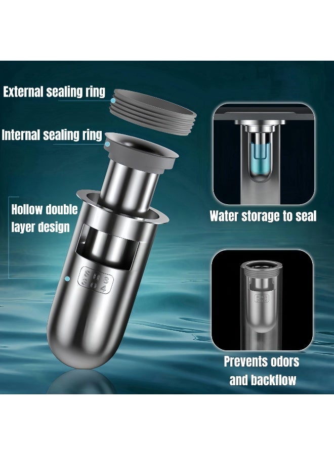 Shower Floor Drain Backflow Preventer, One Way Drain Valve Sewer, 304 Stainless Steel Material, Anti- Odor Plugs for Bathroom (1, Depth 3.3'') - Image 2